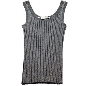 NEW Veronica Beard Sandra Ribbed Sleeveless Tank Top in Silver Size M